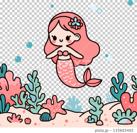 水下可愛美人魚插圖 135683485