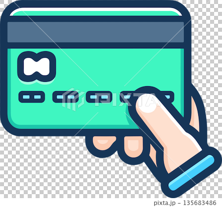 一隻手拿著信用卡的插圖 135683486