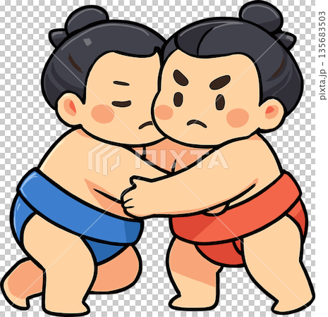 兩名相撲選手摔角的插圖 135683503