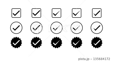 Checkmark Icons Collection Verified, Approved, and Done Symbols. Checkmark Icons Collection Verified, Approved, and Done Symbols. 135684172