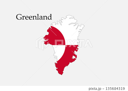 Greenland Map Silhouette With Red Quarter Flag Design and Greenland Text. 135684319