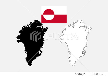 Greenland Flag Between Two Island Silhouettes. 135684320