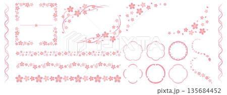 かわいい桜のフレームと装飾セット ピンク かわいい桜のフレームと装飾セット ピンク 135684452