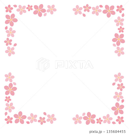 かわいい桜のフレーム　ピンク 135684455