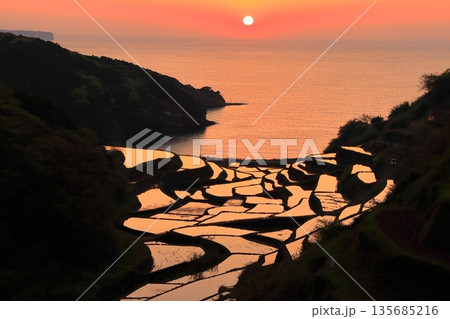 【石川県】浜野浦の棚田の夕景 135685216
