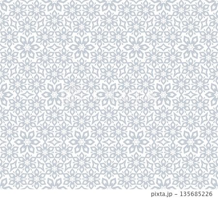 Flower geometric pattern. Seamless vector background. White and gray ornament. Ornament for fabric, wallpaper, packaging. Decorative print Flower geometric pattern. Seamless vector background. White and gray ornament. Ornament for fabric, wallpaper, packaging. Decorative print 135685226