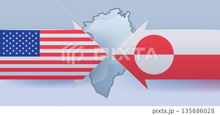 United States Greenland flags confrontation geopolitical dispute map background abstract arrows blue 135686028