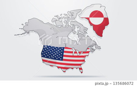 United States Greenland map flags geopolitical concept Arctic region North America illustration isolated background 135686072