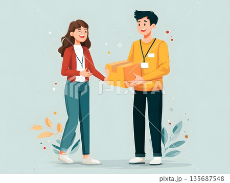 Happy customer receiving product delivery 135687548