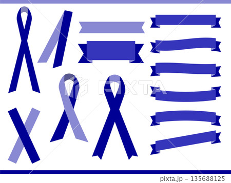 ループやカーブのついた紺色リボンのべクターバナー・デコレーションセット 135688125
