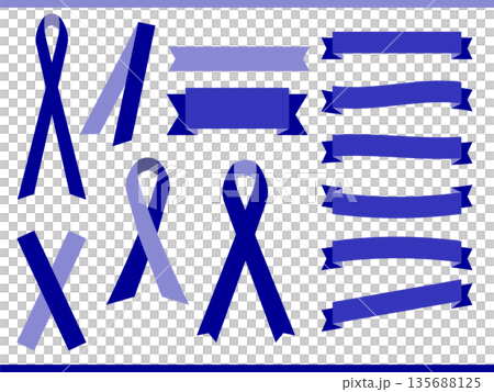 ループやカーブのついた紺色リボンのべクターバナー・デコレーションセット 135688125