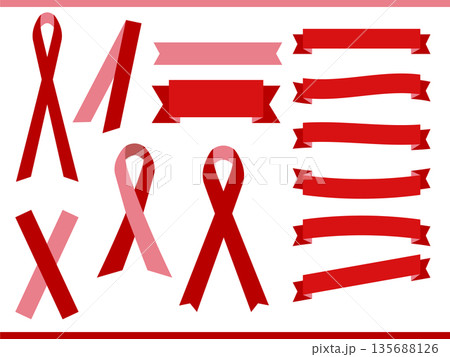ループやカーブのついた赤リボンのべクターバナー・デコレーションセット ループやカーブのついた赤リボンのべクターバナー・デコレーションセット 135688126