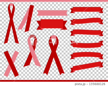 ループやカーブのついた赤リボンのべクターバナー・デコレーションセット ループやカーブのついた赤リボンのべクターバナー・デコレーションセット 135688126