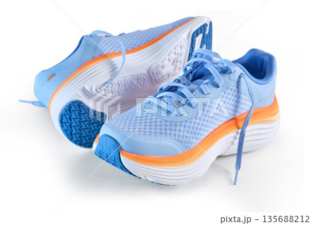 Blue and orange running shoes for active lifestyle Blue and orange running shoes for active lifestyle 135688212
