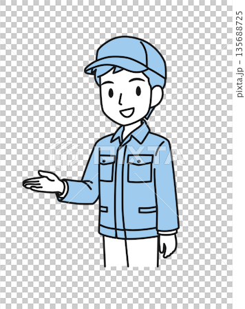 Illustration material of a man in work clothes wearing a hat giving directions Illustration material of a man in work clothes wearing a hat giving directions 135688725