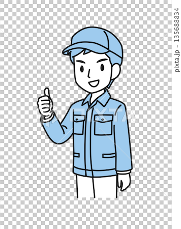 Illustration material of a man in work clothes wearing a hat making a good pose Illustration material of a man in work clothes wearing a hat making a good pose 135688834