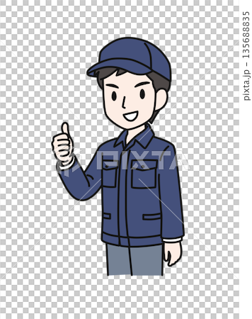 Illustration material of a man in work clothes wearing a hat making a good pose Illustration material of a man in work clothes wearing a hat making a good pose 135688835