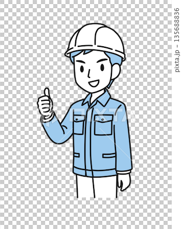 Illustration material of a man in work clothes wearing a helmet making a good pose 135688836