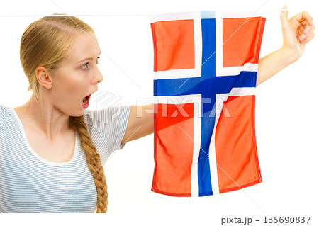 Young female with norwegian flag Young female with norwegian flag 135690837