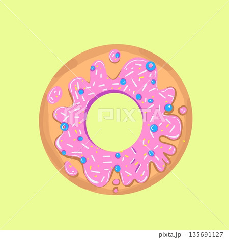 Illustration of a donut with pink glaze. Illustration of a donut with pink glaze. 135691127