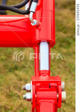 Pneumatic, hydraulic machinery made of steel closeup Pneumatic, hydraulic machinery made of steel closeup 135691458