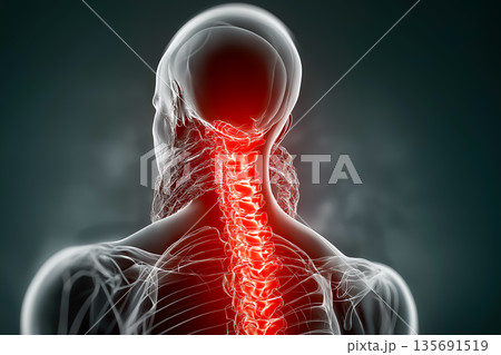 ストレスや姿勢不良による首の痛み　ヘルスケア背景 135691519