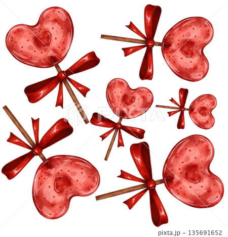Seamless pattern of heart-shaped lollipops for Valentine's Day Seamless pattern of heart-shaped lollipops for Valentine's Day 135691652
