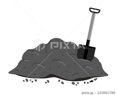 Shovels in a pile of ground. Heap of substrate, humus, fertilizer, compost. Hill of earth or dirt. Bunch of manure. Zero waste. Stock vector. Pile of ground. Vector illustration in flat style Shovels in a pile of ground. Heap of substrate, humus, fertilizer, compost. Hill of earth or dirt. Bunch of manure. Zero waste. Stock vector. Pile of ground. Vector illustration in flat style 135691786