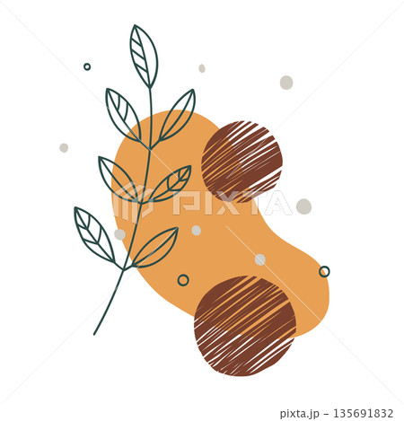 Minimal abstract botanical illustration with hand drawn leaves and organic shapes in warm earthy colors Minimal abstract botanical illustration with hand drawn leaves and organic shapes in warm earthy colors 135691832