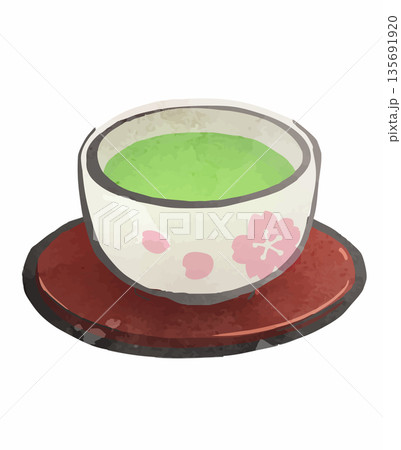 お茶　湯呑に入った日本茶のイラスト16 135691920