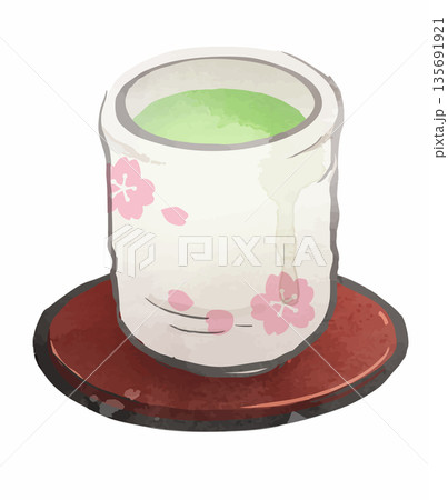 お茶 湯呑に入った日本茶のイラスト17 お茶 湯呑に入った日本茶のイラスト17 135691921