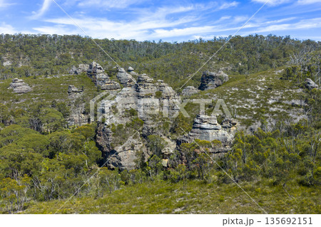 Drone photograph of the City of Stones near the town of Lithgow 135692151