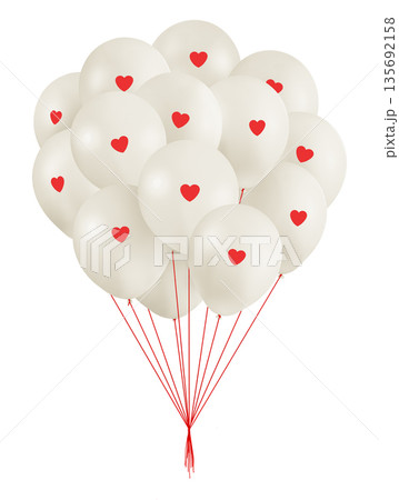 white balloons with red hearts on a white background. white balloons with red hearts on a white background. 135692158