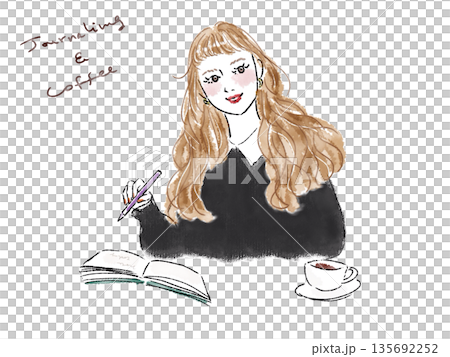 A woman reading a book with a smile 135692252