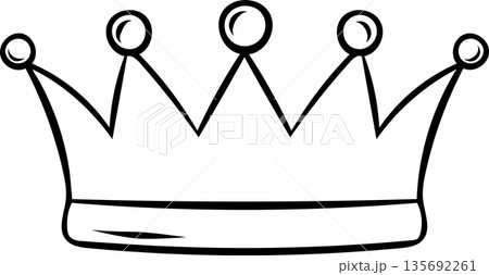 Mardi Gras crown icon in doodle sketch style. Minimalist black and white line art for carnival king, queen, power, or luxury theme 135692261