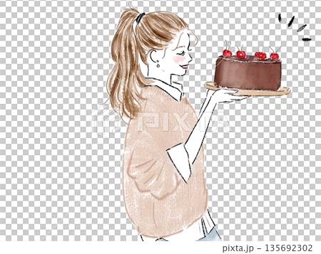 バレンタインチョコを渡す女性 135692302