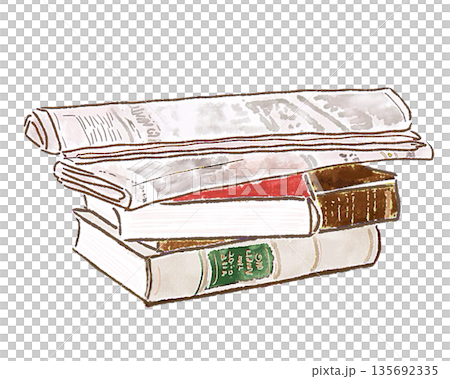 積み重ねた本と新聞紙 135692335
