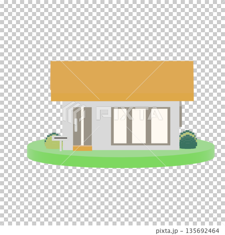 正面から見たオレンジの屋根の家の3Dイラスト 正面から見たオレンジの屋根の家の3Dイラスト 135692464