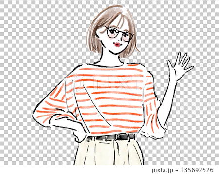 A woman waving a hand 135692526