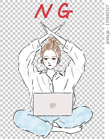 A woman making a cross sign with a computer 135692527