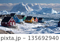 Rainbow Colored Cabins Overlooking Iceberg Bay 135692940