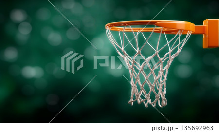 Detailed closeup of basketball hoop emphasizing net and rim with vibrant surroundings Detailed closeup of basketball hoop emphasizing net and rim with vibrant surroundings 135692963