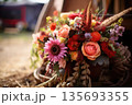 A bright, multi-colored wedding bouquet of different flowers 135693355