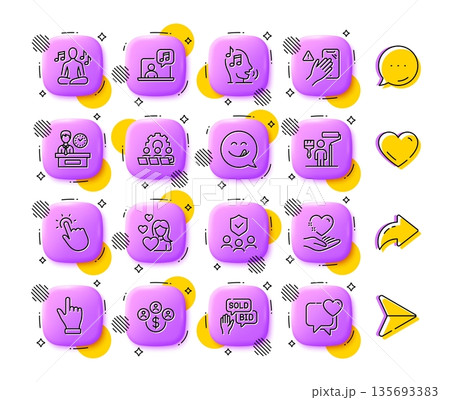 Love, Buying currency and People insurance line icons. App 3d buttons. Social media comment, share, like icons. Pack of Dont touch, Voicemail, Yummy smile icon. Vector Love, Buying currency and People insurance line icons. App 3d buttons. Social media comment, share, like icons. Pack of Dont touch, Voicemail, Yummy smile icon. Vector 135693383