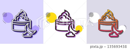 Night face cream line icon. Halftone dotted pattern. Gradient icon with grain shadow. Skin care sign. Cosmetic lotion symbol. Line night cream icon. Various designs. Vector 135693438