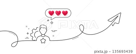Brand line icon. Continuous line with share plane. Business influencer sign. Pr ambassador symbol. Hearts rate review in speech bubble. Brand single line ribbon. Loop curve pattern. Vector Brand line icon. Continuous line with share plane. Business influencer sign. Pr ambassador symbol. Hearts rate review in speech bubble. Brand single line ribbon. Loop curve pattern. Vector 135693439