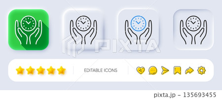 Safe time line icon. Neumorphic, Flat shadow, 3d buttons. Clock sign. Office management symbol. Line safe time icon. Social media icons. Vector Safe time line icon. Neumorphic, Flat shadow, 3d buttons. Clock sign. Office management symbol. Line safe time icon. Social media icons. Vector 135693455