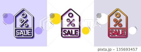 Shopping tag line icon. Halftone dotted pattern. Gradient icon with grain shadow. Sale Special offer sign. Discount coupon symbol. Line sale coupon icon. Various designs. Vector 135693457