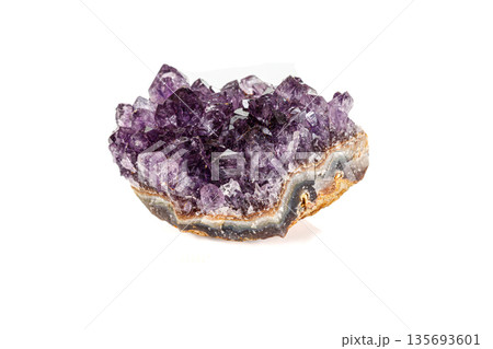 Amethyst Crystal Druse macro mineral on white background Amethyst Crystal Druse macro mineral on white background 135693601