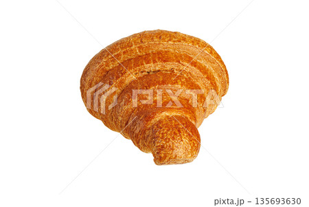 Delicious buttery croissant isolated on white. Gourmet bakery product for morning breakfast menu. 135693630